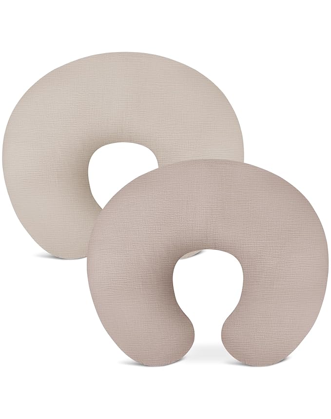 Nursing Pillow Covers 2 Pack, Muslin Nursing Cover for Breastfeeding Pillows, Comfortable for Baby Girls and Boys (Beige & Vintage Taupe)