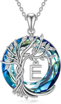 TOUPOP Gifts for Women Tree of Life Necklace 925 Sterling Silver Initial Pendant Family Tree Crystal Jewelry Valentine's Day Birthday Gifts for Her Mom Wife Girlfriend Daughter