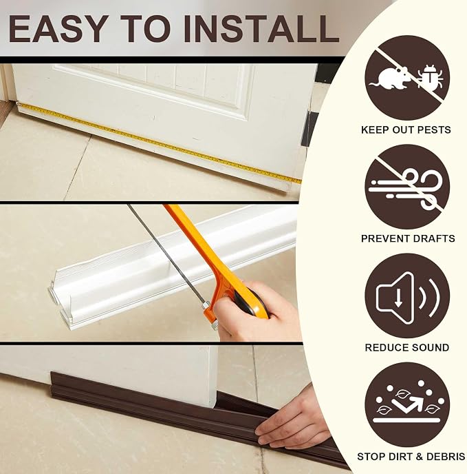Yaocom 4 Strip 32" Vinyl U Shape Door Bottom Seal Slide on Door Sweep Brown | - Image 5