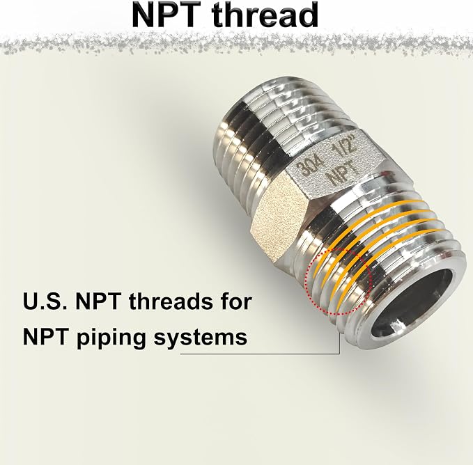 1/4" NPT Male Hex Nipple Pipe Fittings, 304 Stainless Steel 1/4 inch Threaded - Image 2