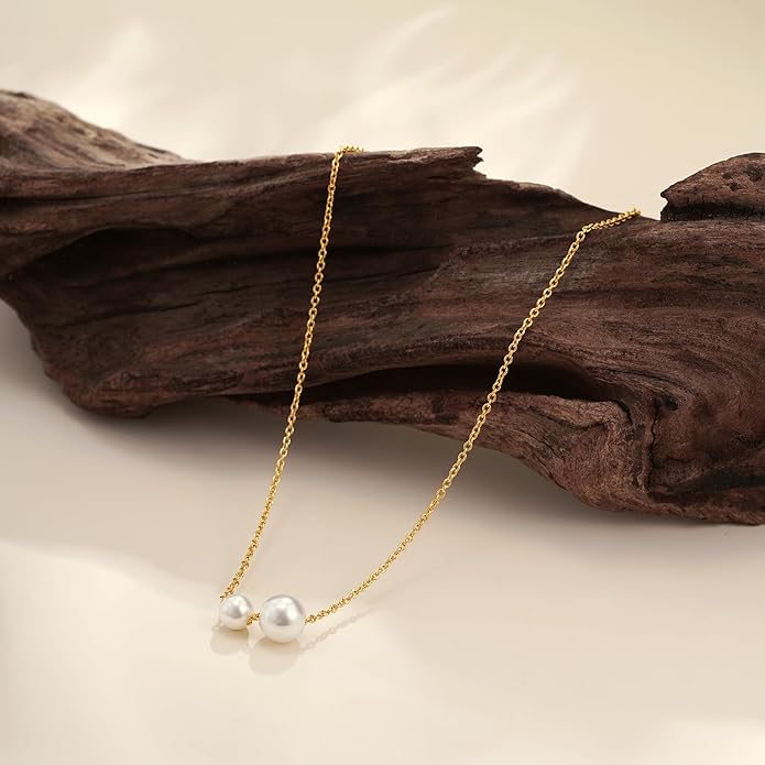 Pearl Necklaces for Women Trendy, 14k Gold Plated Dainty Necklace Simple Pearl Drop Single Charm Pendant Necklace Birthday Wedding Gifts Gold Jewelry for Women
