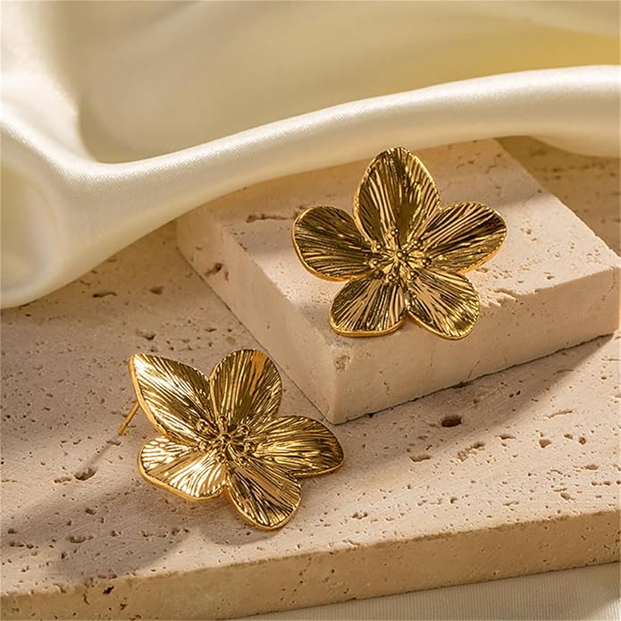 Flower Earrings for Women,Boho Statement Large Double Flower Earrings Trendy Chunky Floral Stud Earrings Elegant Chic