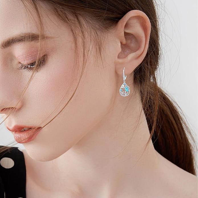 Turtle Earrings for Women S925 Sterling Silver Hawaii Blue Opal Sea Starfish Dangle Earring Tortoise Drop Animal Statement Ocean Summer Beach Vacation Jewelry Mothers Day Christmas Gift