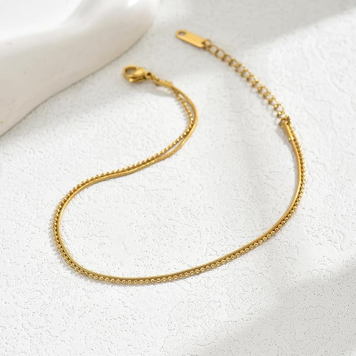 Anklets for Women Dainty CZ Ankle Bracelet 18K Gold Plated Waterproof Boho Dot Star Moon Daisy Ocean Beaded Anklet Trendy Foot Jewelry