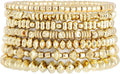 Gold Plated Beaded Bracelets for Women Trendy, 14K Gold Plated Stack Cross Pearl Gold Plated Bead Stretch Bracelets Set Elastic Hypoallergenic Bracelets Jewelry Gifts