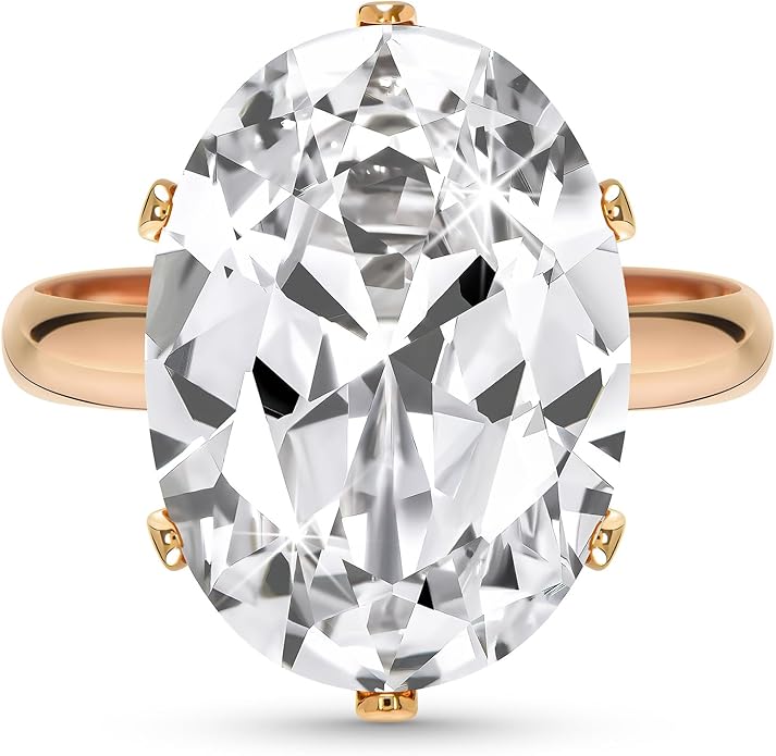 Linawe Cubic Zirconia Imitation Diamond Moissanite Rings for Women, 14K Gold/Rose Gold/Silver Adjustable Chunky Ring, Costume Rhinestone Jewelry for Wedding Engagement