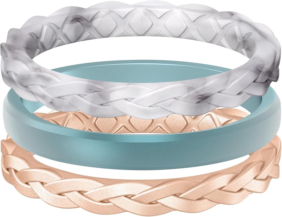 Egnaro Women's Wedding Bands, Silicone Thin and Stackable Rubber Engagement Ring, Variety Multipack With Breathable Grooves Workout Accessories