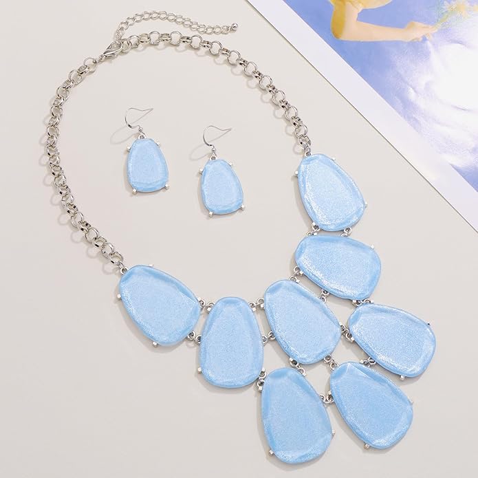 Firstmeet Chunky Bubble Statement Collar Necklace with Earrings for Women