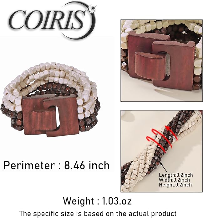 Coiris Boho Bangle Bracelets for Women Wooden Beaded Bracelets Chunky Bohemian Beach Bracelets Jewelry for Women