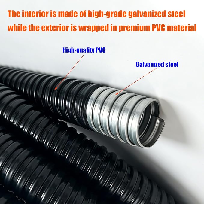 50ft1/2in Flexible Electrical Conduit, PVC-Coated Liquid-Tight, Galvanized - Image 3