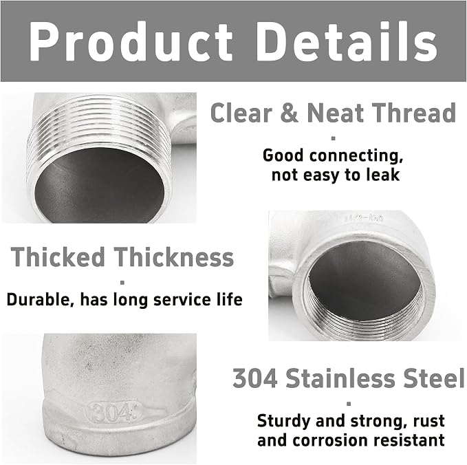 90 Degree Street Elbow, 1-1/2" NPT Male x 1-1/2" NPT Female, 304 Stainless - Image 5