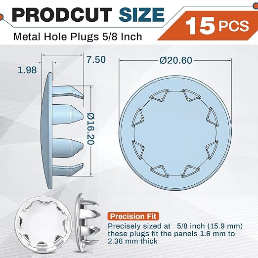 Hicarer 15 Pack Fit 5/8" Hole Metal Hole Plugs, Nickel-Plated Steel Snap-in - Image 8