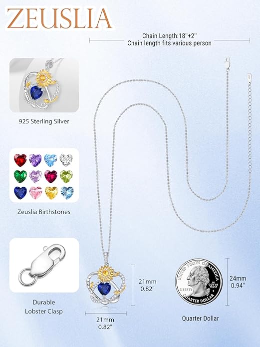 Valentine's Day Gifts for Wife 925 Sterling Silver Double Birthstone Pendant Necklaces I Love You for Always and Forever Necklace Anniversary Birthday Gifts for Wife Girlfriend Mom Her
