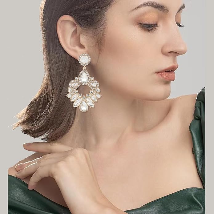 Fashion Rhinestone Statement Drop Dangle Earrings Large Colorful Crystal Chandelier Earrings for Women Bridal Wedding Party Prom