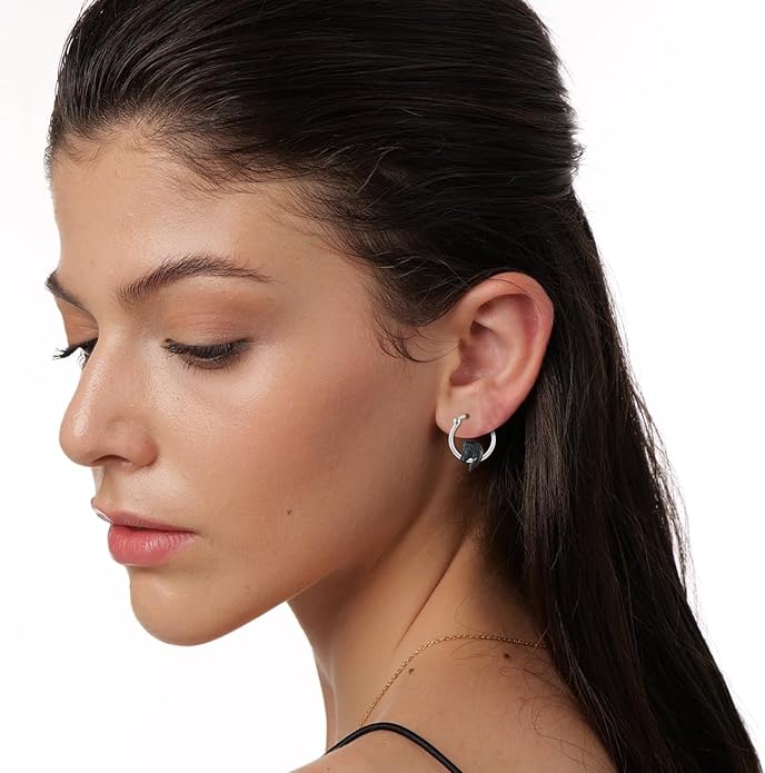 JUSTKIDSTOY Hypoallergenic Panda/Unicorn/Hummingbird/Dolphin Hoop Earrings for Women 925 Sterling Silver Animal Huggie Hoop Earrings Jewelry Gifts for Sensitive Ears