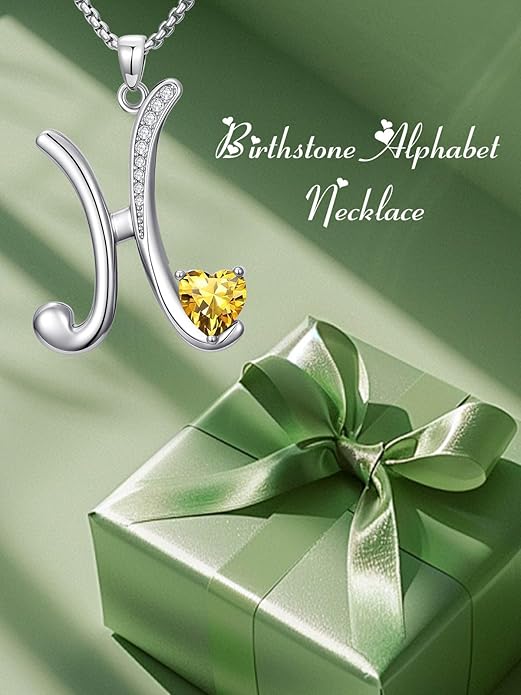 Valentines Day Gifts for Women Alphabet A to Z Initial Birthstone Pendant Necklaces for Women - 18k White Gold Plated Personalized Name Jewelry Valentine Mothers Day Birthday Gifts for Women Her Girlfriend
