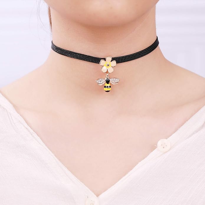 Yonhon Black Choker Necklace for Women,Gold/Siver Tone Choker Necklace with Elegant Pendantant
