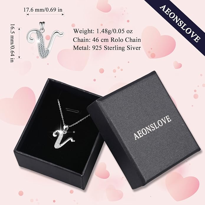 AEONSLOVE 925 Sterling Silver Initial Necklaces for Women, 26 Letters Pendants Necklace Gift for Mother, Daughter, Wife, 18 Inch Chain