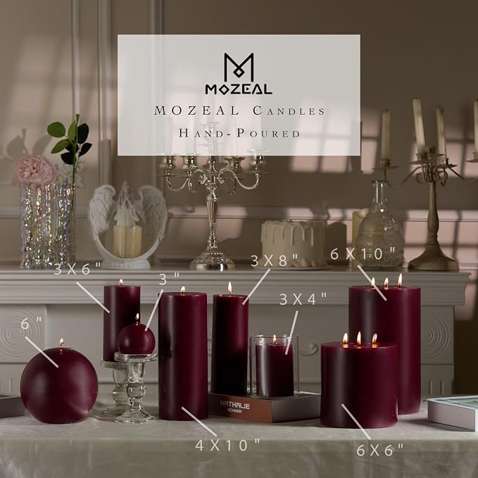 MOZEAL 3" x 8" Hand-Poured Unscented Large Candle, Smokeless Rustic Pillar - Image 4