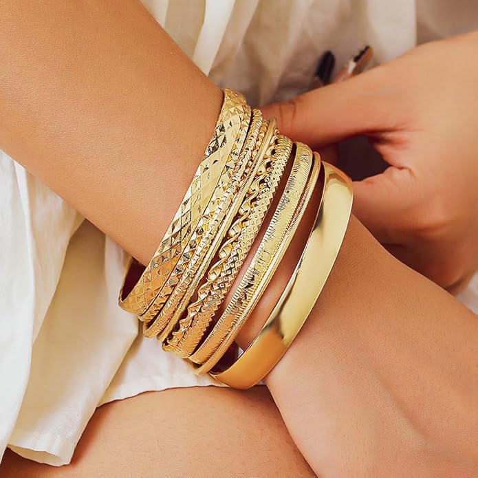 16Pcs Gold Bangle Bracelets for Women - Multi Layer Stackable Textured Bracelets Boho Jewelrys Set.