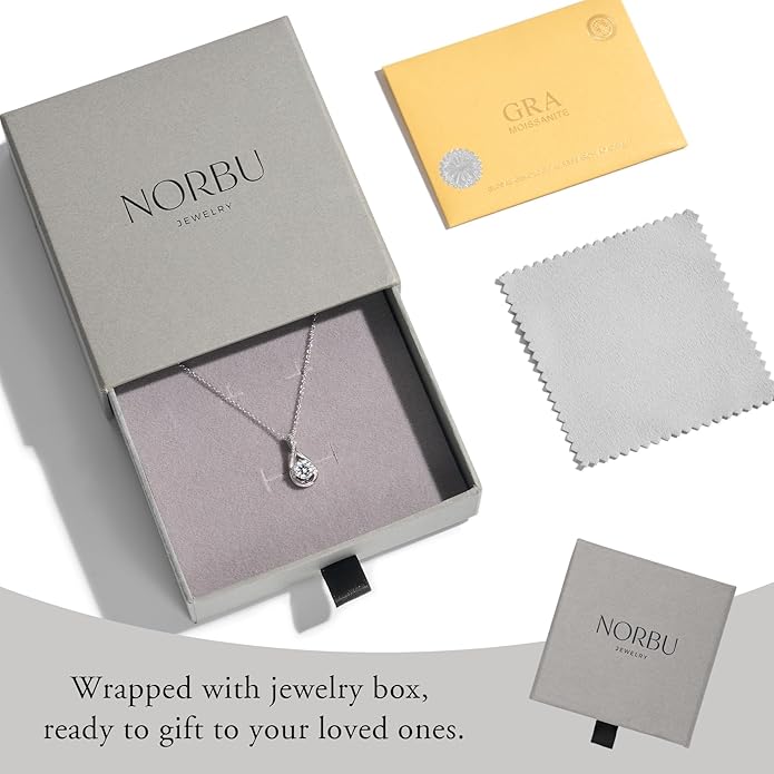 NORBU Moissanite Necklace for Women, 1 CT D Color VVS1 Clarity Round Cut, 925 Sterling Silver Heart Necklace with 18K White Gold Plated, Jewelry Gift for Wedding Anniversary Birthday Christmas Valentine's Day