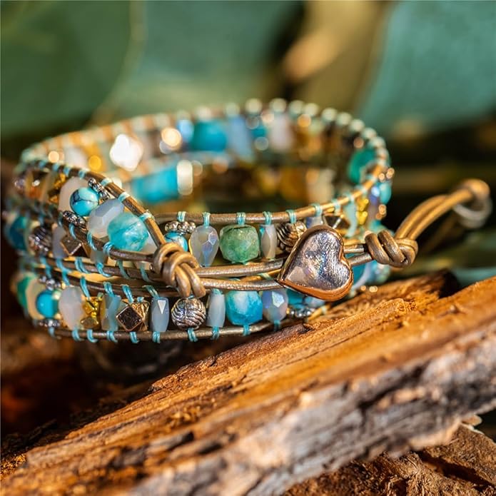 YGLINE Boho Handmade Wrap Leather Tube Crystal Stone Bracelet for Women