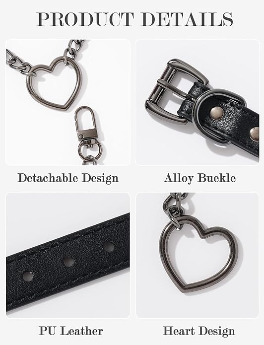 FEOYA Heart Choker Necklace for Women Hearts O-Ring Slip Chain Adjustable Punk Leather for Valentine Cosplay Gift