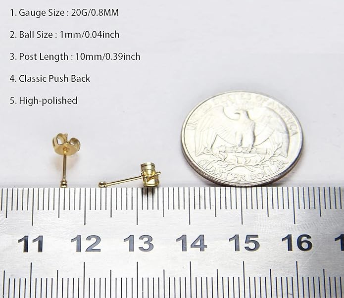 14K Gold Filled Polished Small CZ Pearl Ball Stud Earrings Set for Women Men 20G Surgical Steel Hypoallergenic Piercing Studs for Sensitive Ear, Pack of 6 Pairs