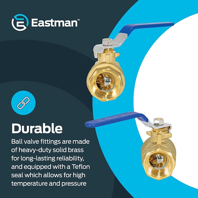 Eastman 1 Inch IPS Heavy Duty Full Port Ball Valve, Brass Plumbing Fitting - Image 4