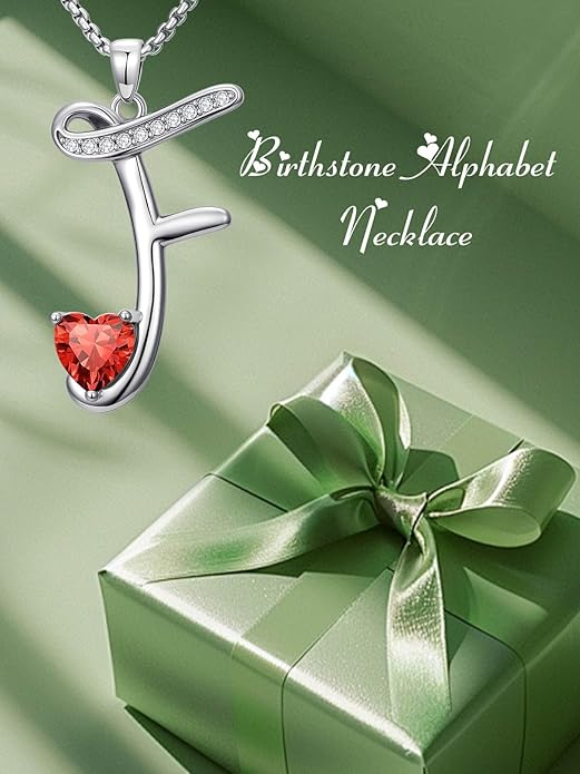 Valentines Day Gifts for Women Alphabet A to Z Initial Birthstone Pendant Necklaces for Women - 18k White Gold Plated Personalized Name Jewelry Valentine Mothers Day Birthday Gifts for Women Her Girlfriend