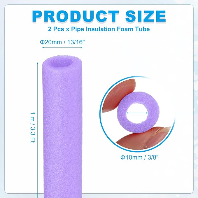 PATIKIL Pipe Insulation Foam Tube 3/8" x 3.3FT x 13/16" Purple 2 Pcs | Heat - Image 2