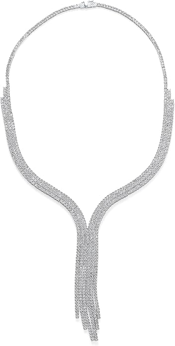 Bridal Jewelry Set Art Deco Vintage Estate Style Cubic Zirconia Marquise Leaf Teardrop AAA CZ Statement Cleavage Choker Necklace & Chandelier Dangle Clip On Or Pierced Earrings For Women Pageant