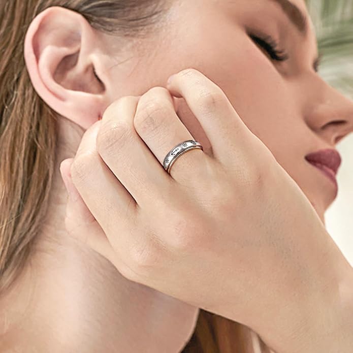 Ladytree Anxiety Relieve Rings 925 Sterling Silver Spinner Fidget Ring Worry Stress Relieving Boredom ADHD Autism Ring Platinum Plated Jewelry Birthday Gifts for Women Men