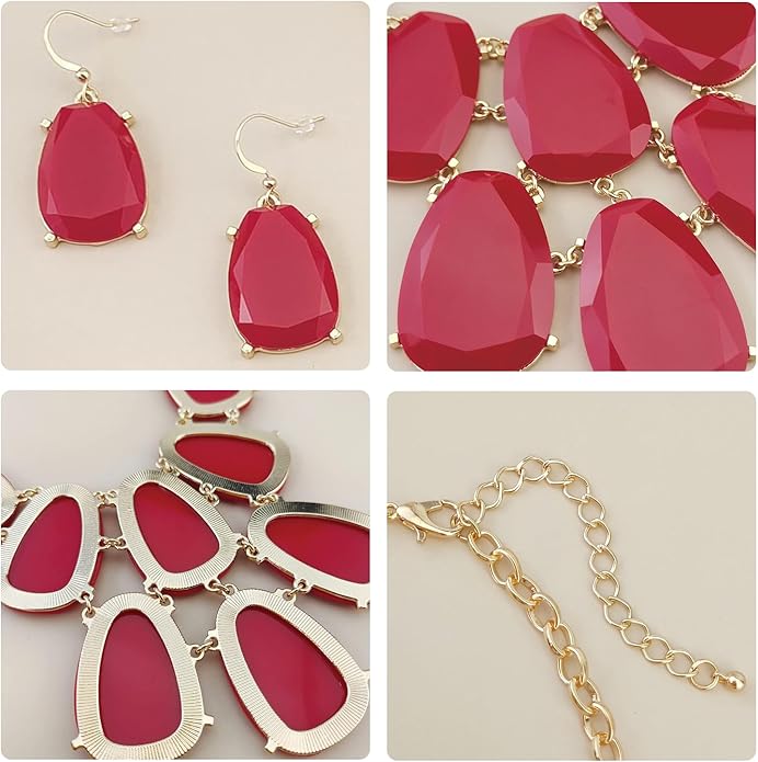 Firstmeet Chunky Bubble Statement Collar Necklace with Earrings for Women