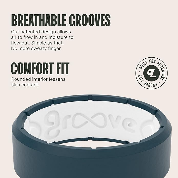 Groove Life Edge Silicone Ring - Breathable Rubber Wedding Rings for Men, Unique Design, Comfort Fit Ring