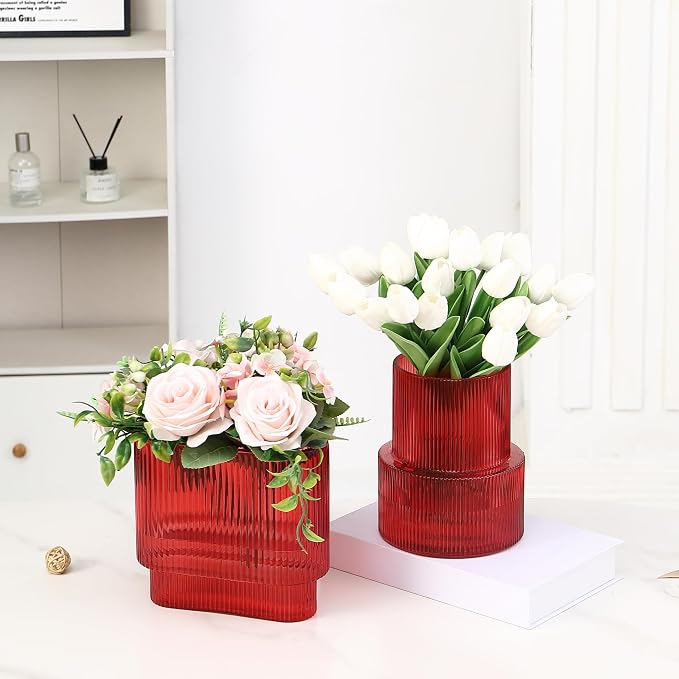 Red Glass Vases, Modern Glass Vase - Image 3