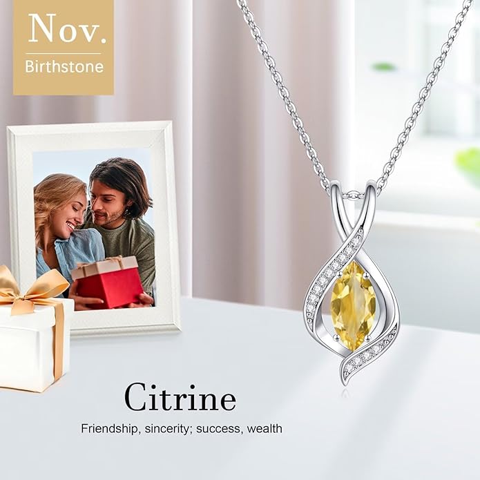 Iefil Valentines Day Gifts for Her, 925 Sterling Silver Marquise Birthstone Necklace Birthday Gifts Dainty Necklaces Birthstone Jewelry for Wife Daughter, 19"+2" Inches