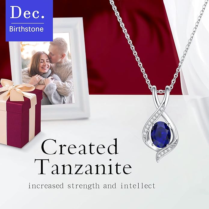 SMILEST Valentines Day Gifts for Her - 925 Sterling Silver Oval Sparkle Birthstone Necklace, Infinity Pendant Necklace Anniversary Birthday Gifts for Women Wife Girlfriend Mom Birthstone Necklace