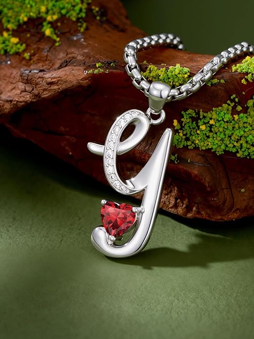 Valentines Day Gifts for Women Alphabet A to Z Initial Birthstone Pendant Necklaces for Women - 18k White Gold Plated Personalized Name Jewelry Valentine Mothers Day Birthday Gifts for Women Her Girlfriend