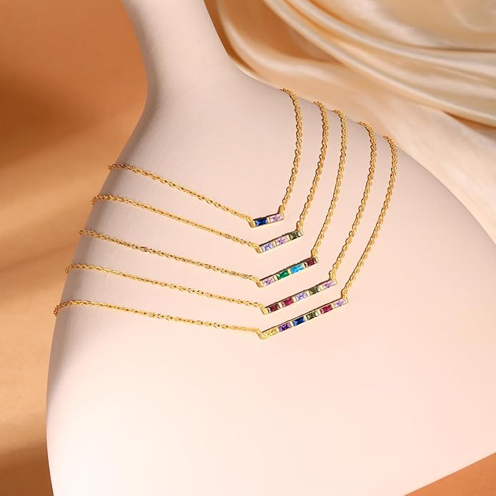 Wendy Made Personalized 1-6 Birthstone Necklace for Women — Custom Dainty Jewelry with Adjustable Chain for Mother’s Day, Birthday, Anniversary & Christmas Gifts