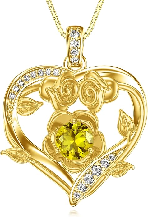 Midari 18K Gold Heart Birthstone Necklace for Women Rose Pendant Birthday Jewelry Gifts for Wife Her Daughter Mom