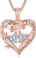 Rose Heart Necklaces for Women, Rose Gold Forever Love Jewelry with 2 Birthstones Pendant,Valentines Anniversarry Birthday Gifts for Her Wife Mom Grandma Daughter, 18+2 Inch Chain