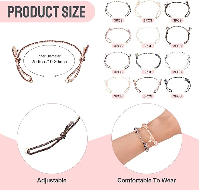 36Pcs Adjustable Braided Cord Bracelets 10-1/4 Inch Colorful Polycotton Adjustable Bracelets,Bracelet String with Clasp,Thread Half Finished Bracelet for Wrist DIY Women Jewelry Making