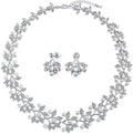 Bridal Jewelry Set Art Deco Vintage Estate Style Cubic Zirconia Marquise Leaf Teardrop AAA CZ Statement Cleavage Choker Necklace & Chandelier Dangle Clip On Or Pierced Earrings For Women Pageant
