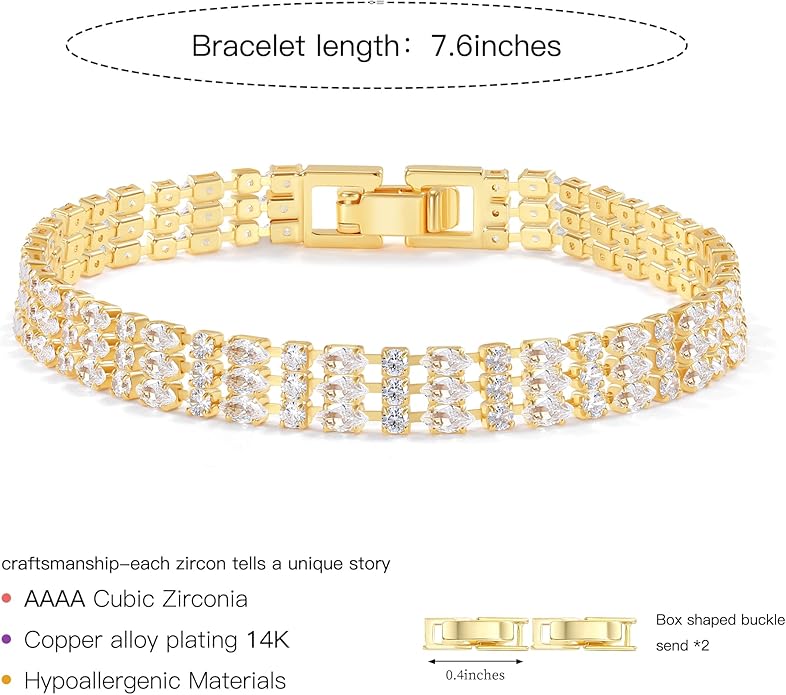 14K Gold Plated Women’s Tennis Bracelet – Sleek CZ Line Bracelet, Fits 6.0"–7.2" Wrist – Sparkly Everyday Jewelry Gift, Contemporary Tennis Bracelets for Women