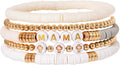 GOOJIDS Surfer Heishi Clay Bead Bracelets for Women Bohemian Stackable Gold Plated Beaded Stretch Bracelets Elastic Layering Friendship Bracelets Set Boho Jewelry
