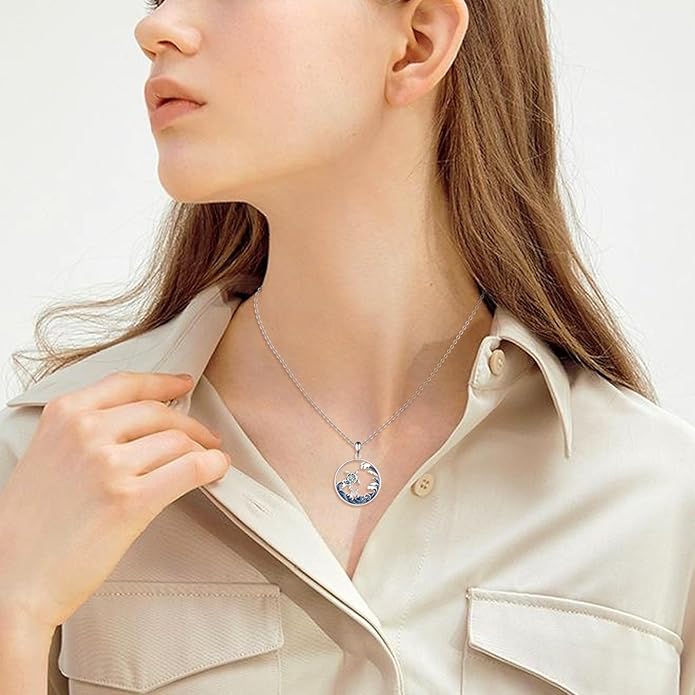 TIGER RIDER Ocean Necklace Sterling Silver Starfish Pendant Necklace Cubic Zirconia Starfish Jewelry Birthday Gifts for Women Ocean Lovers
