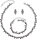Austrian Crystal Rhinestone Choker Necklace Dangle Earring Link Bracelet Jewelry Set for Brides Bridesmaid Prom Costume Accessories for Women