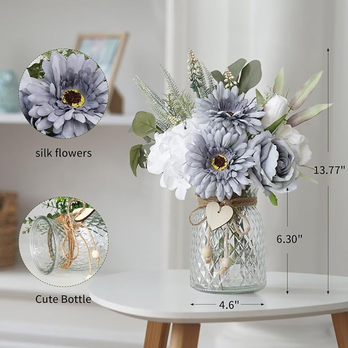 Fake Flowers in Vase with a Flower Arrangement, Silk Artificial Flowers in Vase - Image 2