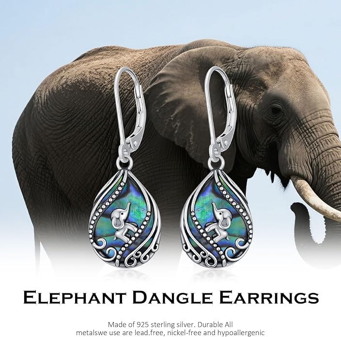 Animal Earrings 925 Sterling Silver Abalone Shell Dangle Drop Earrings Leverback Earrings Cute Animal Jewelry Gifts for Women Girlfriend